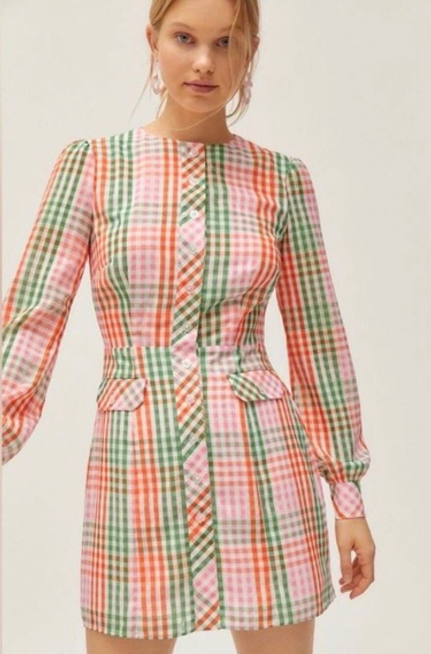 The East Order Romee Checkered Long-Sleeve Mini Dress Sz. S